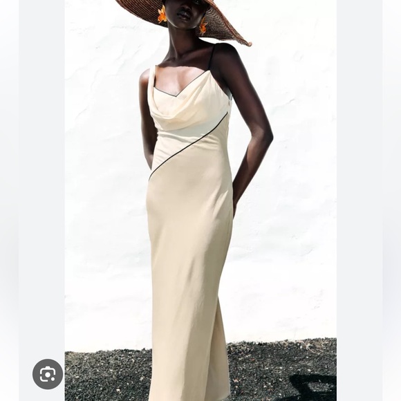 Zara Cream Asymmetrical Slip Dress - Picture 2 of 3